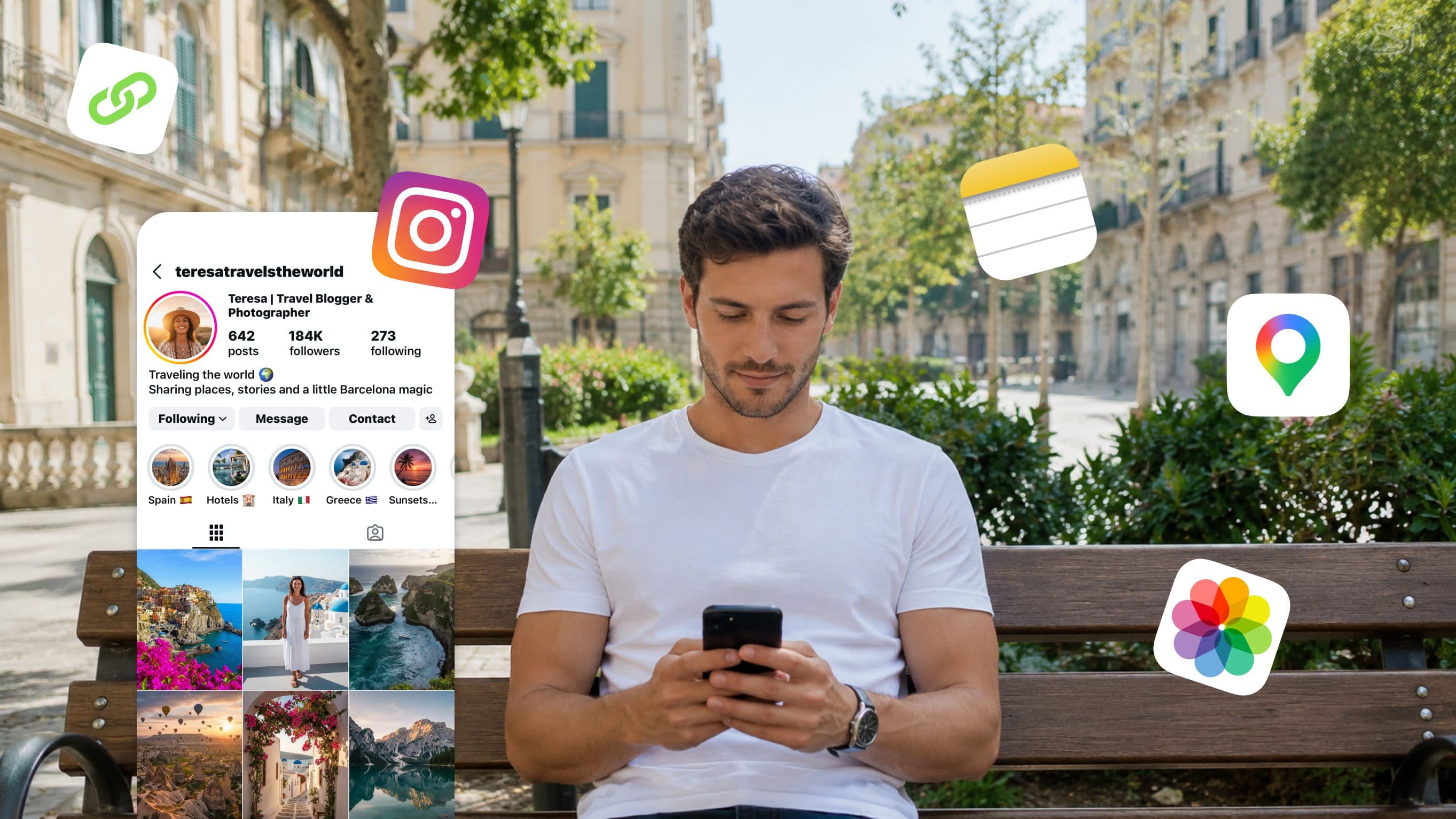Illustration showing how to create a travel guide step by step, from collecting travel recommendations to organizing them into a complete digital guide.